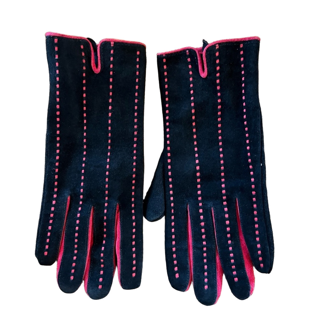 Tabi Black Suede pinkish red detailed stitching ladies driving gloves Size XL